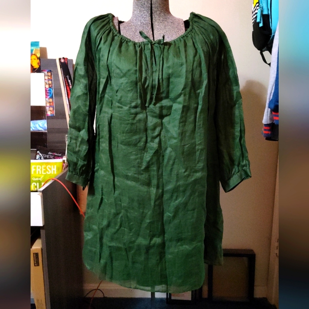 NWT Banana Republic Long Sleeve Raglan Gathered Dress, Eucalyptus Green, Size Sm